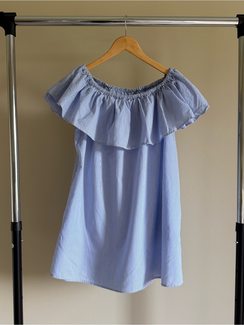 Zara Light Blue & White Striped Off-Shoulder Tunic